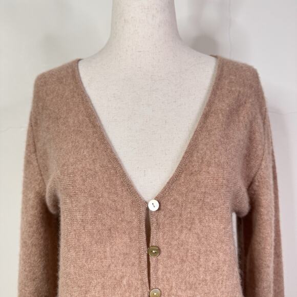 Naadam 100% Cashmere Mini Sweater Dress Sand Beige Size L NWT Button Minimalist - Picture 2 of 9